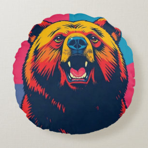 Grizzly Bear Pop Art Round Pillow