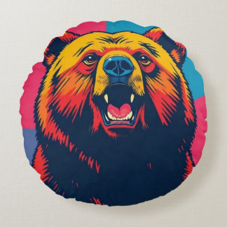Grizzly Bear Pop Art  Round Pillow