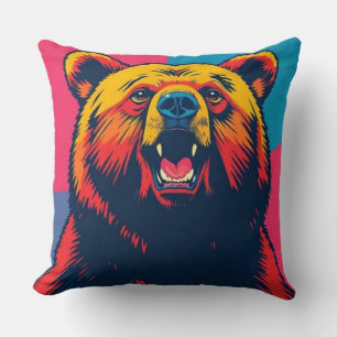 Grizzly Bear Pop Art Throw Pillow