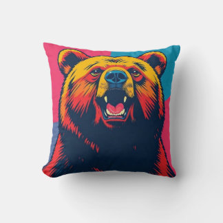 Grizzly Bear Pop Art  Throw Pillow