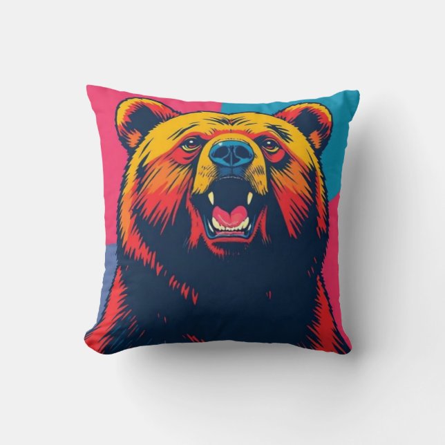 Grizzly Bear Pop Art  Throw Pillow (Front)