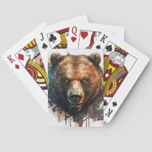 Grizzly Bear Portrait Animal Painting Wildlife Art Playing Cards