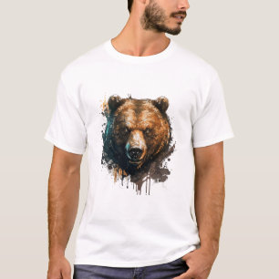 Grizzly Bear Portrait Animal Painting Wildlife Art T-Shirt