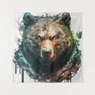 Grizzly Bear Portrait Animal Painting Wildlife Art Tapestry