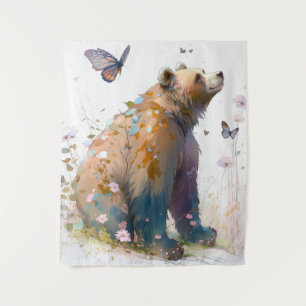 Grizzly Bear Portrait Animal Painting Wildlife Art Tapestry