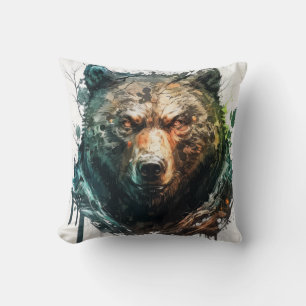 Grizzly Bear Portrait Animal Painting Wildlife Art Throw Pillow