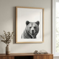 Grizzly Bear Portrait  Black white