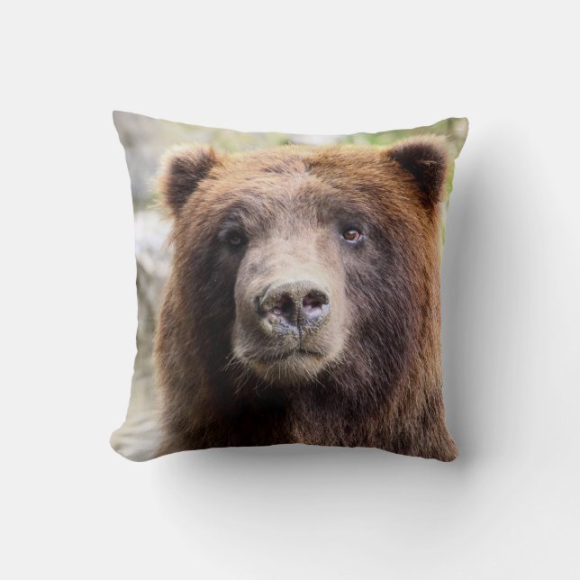 Grizzly Bear Portrait Close Up Throw Pillow (Front)