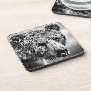 Grizzly bear portrait coaster