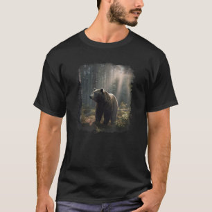 Grizzly bear portrait forest sun light beam trees  T-Shirt