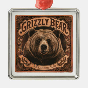 Grizzly Bear Preppers Club Metal Ornament