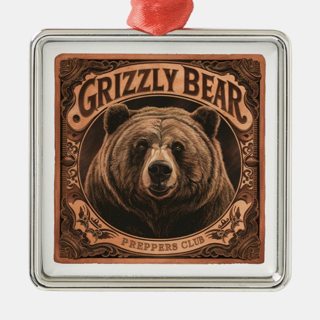 Grizzly Bear Preppers Club Metal Ornament (Front)