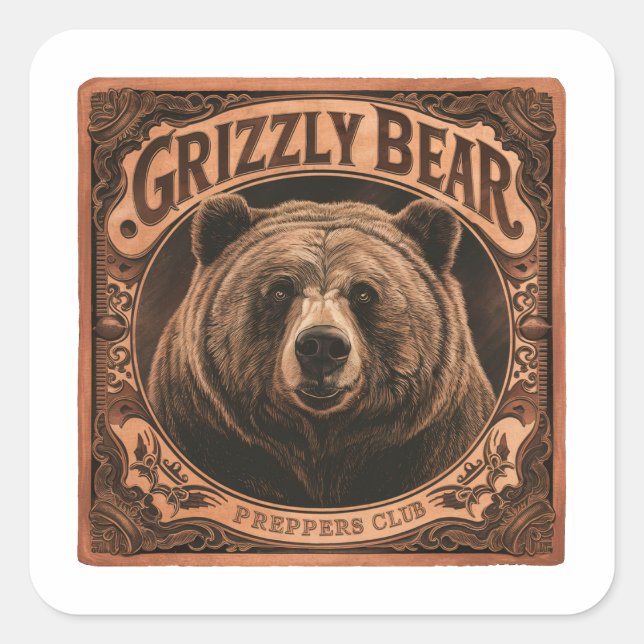 Grizzly Bear Preppers Club Square Sticker (Front)