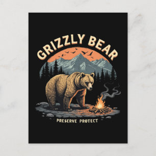 Grizzly Bear Preserve and Protect Holiday Postcard