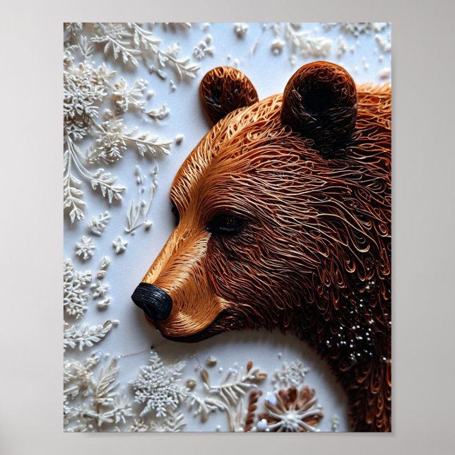 🐻 Grizzly Bear Quilling Paper Art Nature Wildlife Poster (Front)