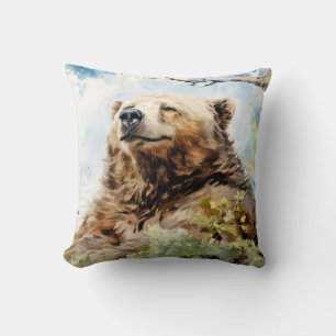 Grizzly Bear Relaxing Relaxing Animal Fun Happy Throw Pillow
