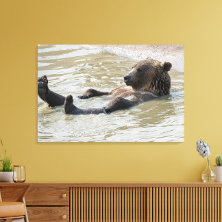GRIZZLY BEAR RELAXING WRAPPED CANVAS PRINT