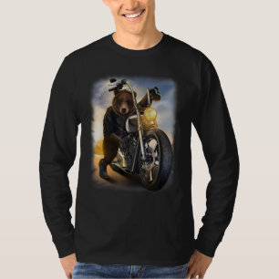 Grizzly Bear Riding Chopper Motorcycle at Sunset 1 T-Shirt