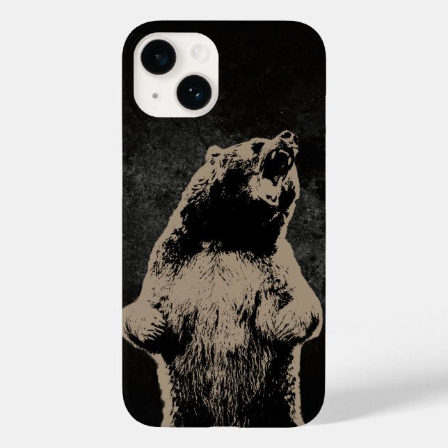 Grizzly Bear Roaring Black Grunge Case-Mate iPhone Case (Back)