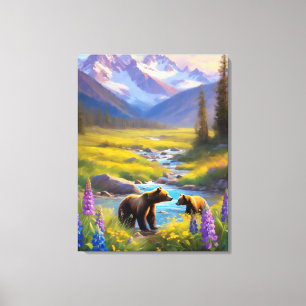 Grizzly Bear Rocky Mountain Spring Meadow Lupins Canvas Print