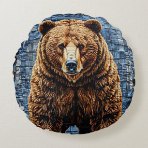 Grizzly bear round pillow