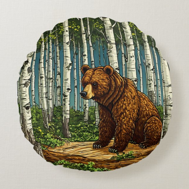 Grizzly Bear Round Pillow (Front)
