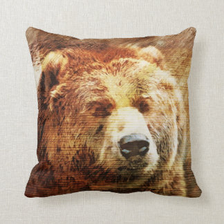Grizzly Bear Rustic Throw Pillow
