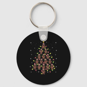 Grizzly Bear Santa Christmas Tree Lights Ugly Swea Keychain