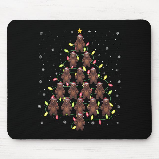 Grizzly Bear Santa Christmas Tree Lights Ugly Swea Mouse Pad (Front)