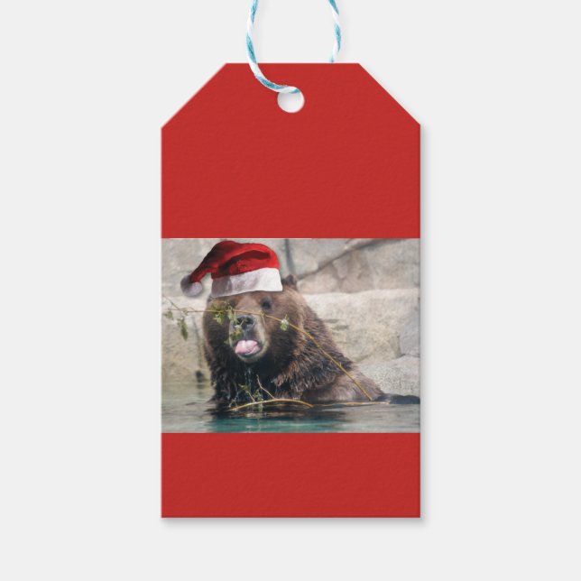 Grizzly Bear Santa Claus Gift Tags (Front)