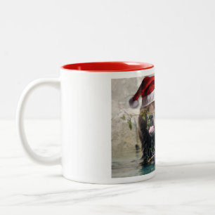 Grizzly Bear Santa Claus Two-Tone Coffee Mug