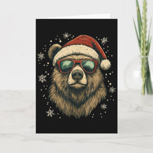 Grizzly Bear Santa Hat Funny Cute Animal Lover Chr Card