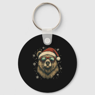 Grizzly Bear Santa Hat Funny Cute Animal Lover Chr Keychain
