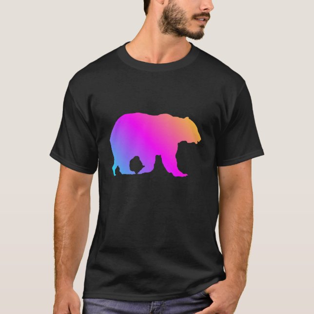 Grizzly Bear Silhouette Colourful Pastels T-Shirt (Front)