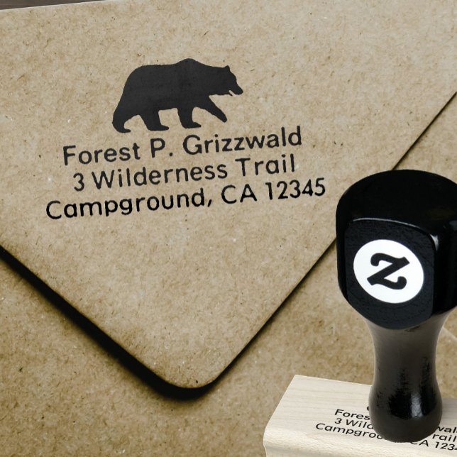 Grizzly Bear Silhouette Wildlife Return Address Rubber Stamp (Creator Uploaded)