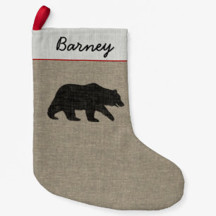Grizzly Bear Silhouette with Custom Text Small Christmas Stocking