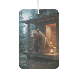 Grizzly Bear Sitting on Porch of Cozy Cabin Air Freshener