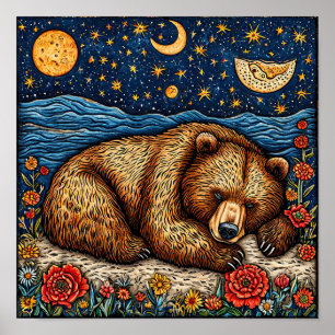 Grizzly Bear sleeping Poster