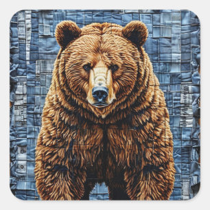 Grizzly bear square sticker