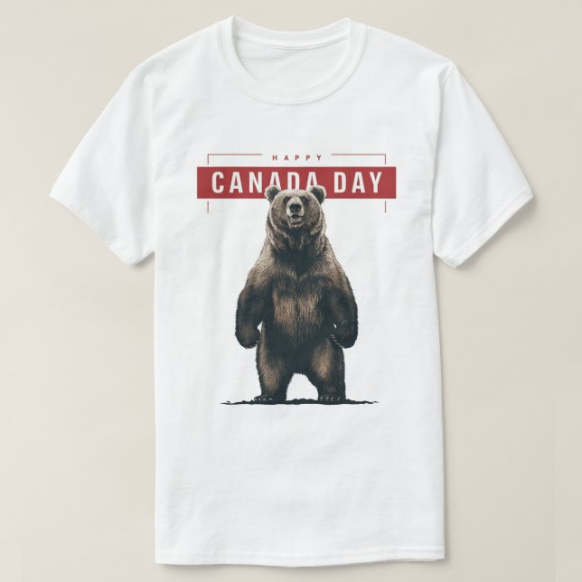 Grizzly Bear Standing Happy Canada Day T-Shirt (Design Front)