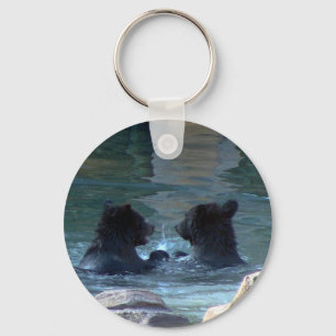 Grizzly Bear Swimming Party Keychain