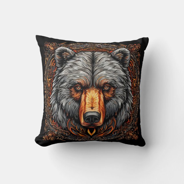 Grizzly Bear Throw Pillow (Front)