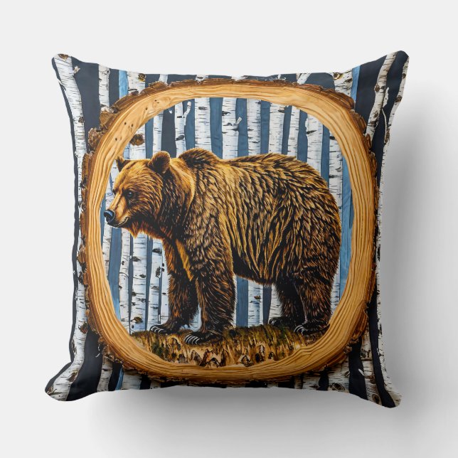 Grizzly Bear Throw Pillow (Front)