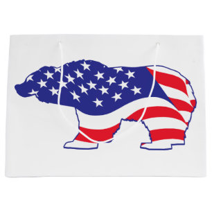 Grizzly Bear USA Flag Large Gift Bag