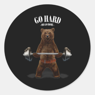 Grizzly Bear Weightlifting in Fitness Gym Classic Round Sticker
