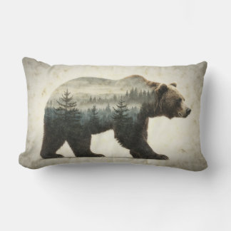 Grizzly Bear Wilderness Art Lumbar Pillow