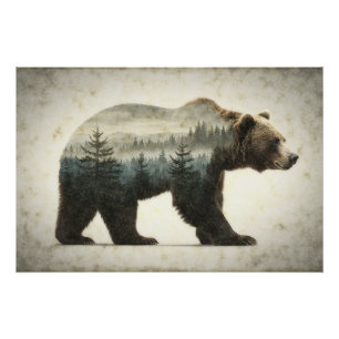 Grizzly Bear Wilderness Art Poster
