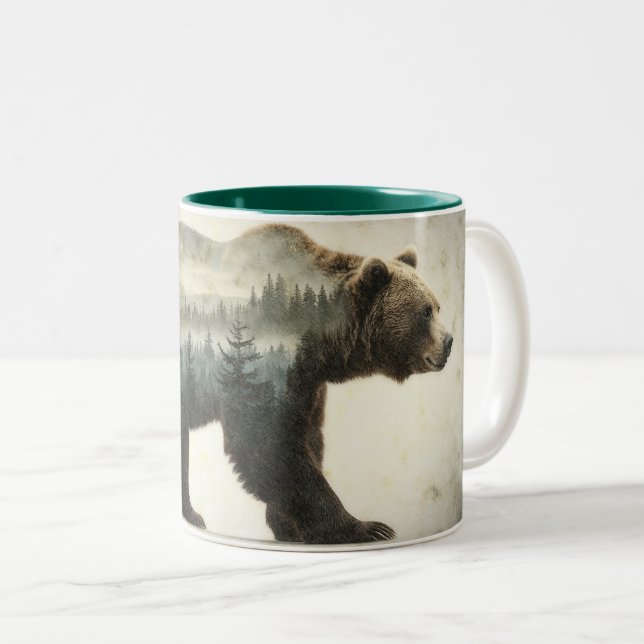 Grizzly Bear Wilderness Art Two-Tone Coffee Mug (Front Right)