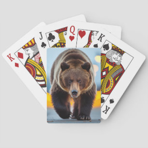 Grizzly Bear Wildlife Animal On Street  Playing Cards