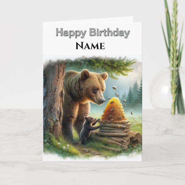Grizzly Bear Wildlife Personalized  Birthday  Card (Front)